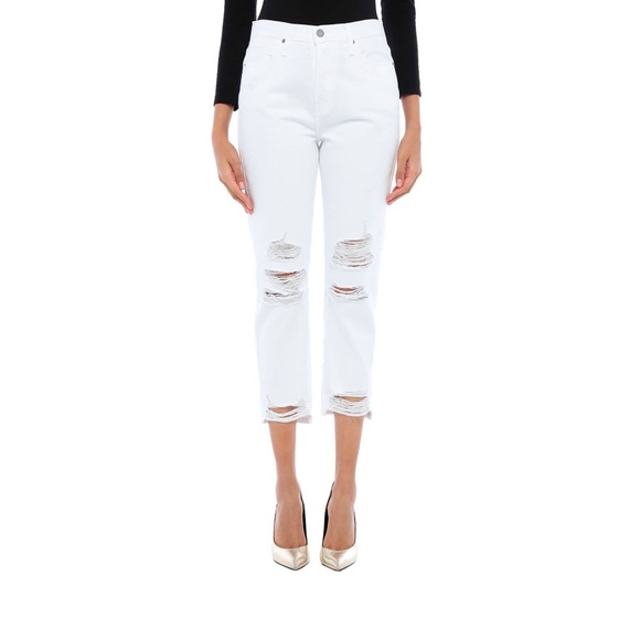 Frame High Rise White Distressed Crop Denim Size 26 - Picture 2 of 4